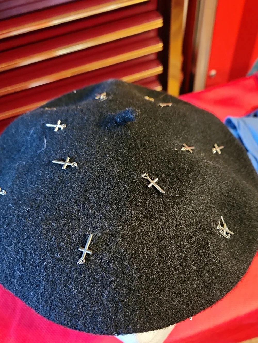 Womans Wool Beret with Cross Pin Accents